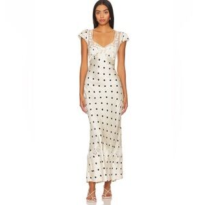 Free People Ivory Slip Maxi Dress with Black Polka Dots